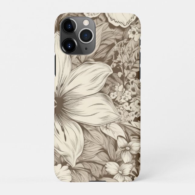 Vintage Floral Sepia Pattern (3) iPhone Case (Back)