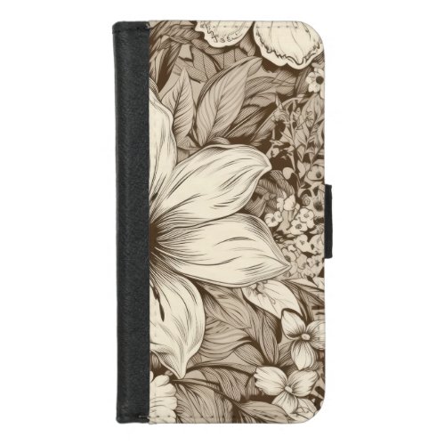 Vintage Floral Sepia Pattern 3 iPhone 87 Wallet Case