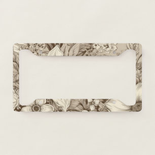 Vintage Floral Sepia Pattern (3) License Plate Frame