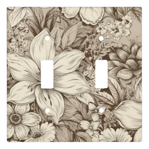 Vintage Floral Sepia Pattern 3 Light Switch Cover
