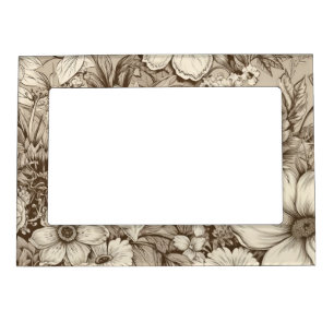 Vintage Floral Sepia Pattern (3) Magnetic Frame