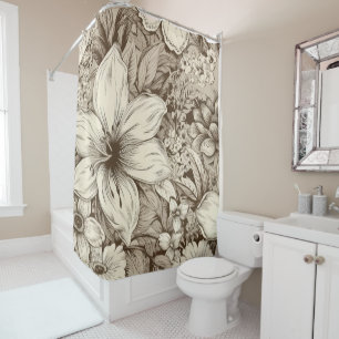 Vintage Floral Sepia Pattern (3) Shower Curtain