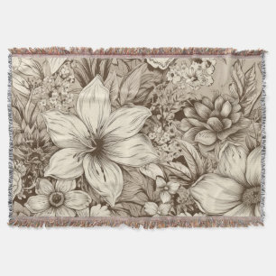 Vintage Floral Sepia Pattern (3) Throw Blanket