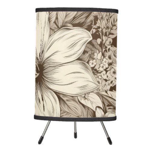 Vintage Floral Sepia Pattern 3 Tripod Lamp