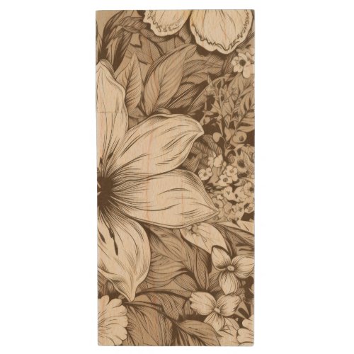 Vintage Floral Sepia Pattern 3 Wood Flash Drive