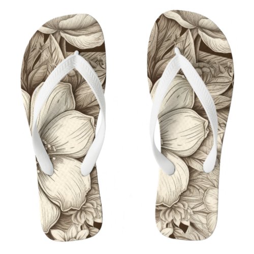 Vintage Floral Sepia Pattern 4 Flip Flops