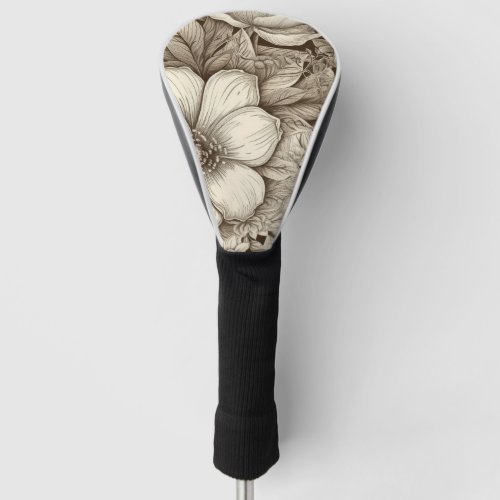 Vintage Floral Sepia Pattern 4 Golf Head Cover