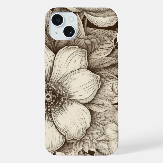 Vintage Floral Sepia Pattern (4) iPhone Case (Back)