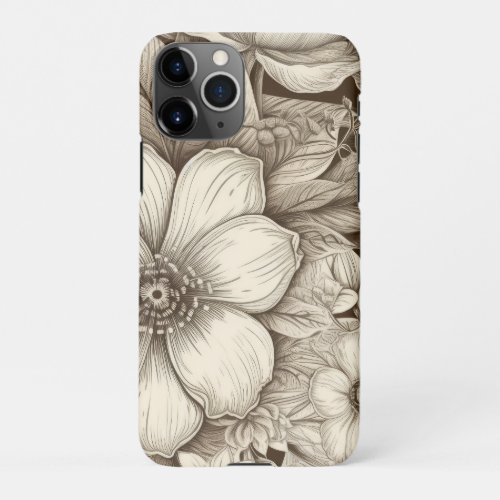 Vintage Floral Sepia Pattern 4 iPhone 11Pro Case