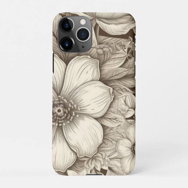 Vintage Floral Sepia Pattern (4) iPhone Case (Back)