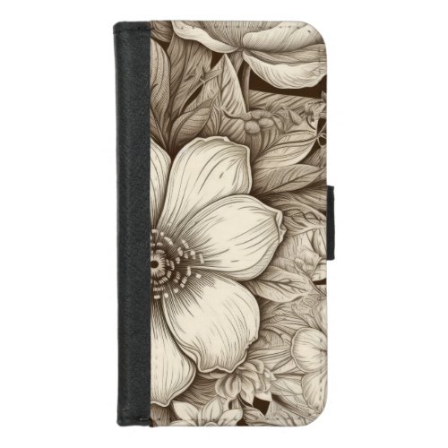 Vintage Floral Sepia Pattern 4 iPhone 87 Wallet Case