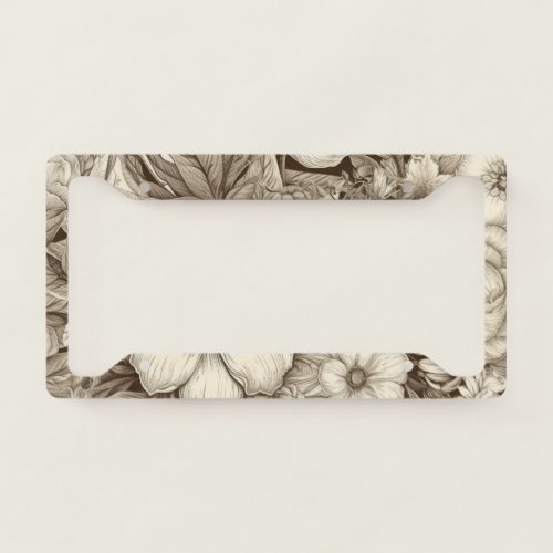 Vintage Floral Sepia Pattern 4 License Plate Frame