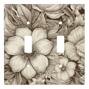 Vintage Floral Sepia Pattern (4) Light Switch Cover
