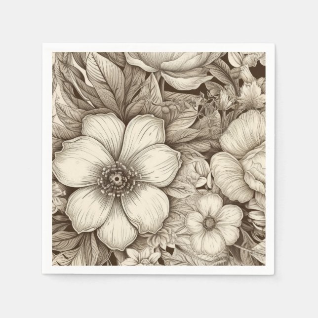 Vintage Floral Sepia Pattern (4) Napkins (Front)