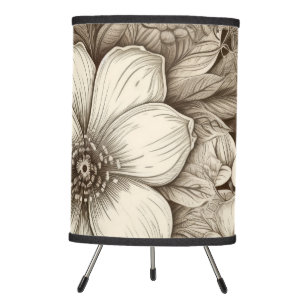 Vintage Floral Sepia Pattern (4) Tripod Lamp