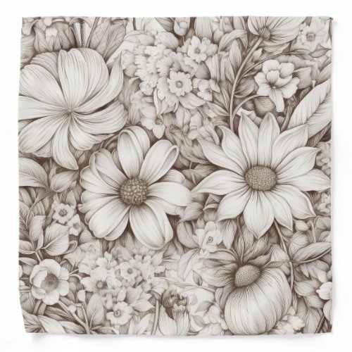 Vintage Floral Sepia Pattern 5 Bandana