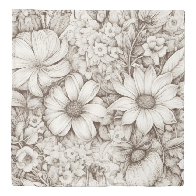 Vintage Floral Sepia Pattern (5) Duvet Cover (Front)