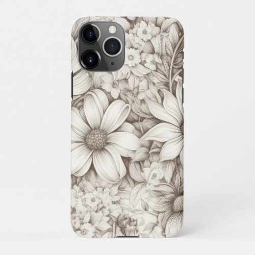 Vintage Floral Sepia Pattern 5 iPhone 11Pro Case