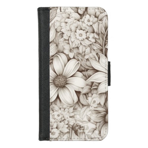 Vintage Floral Sepia Pattern 5 iPhone 87 Wallet Case