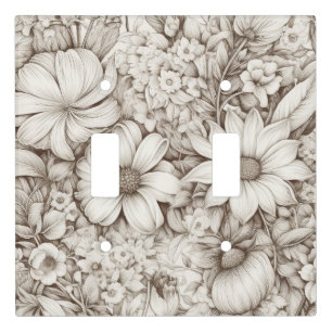 Vintage Floral Sepia Pattern (5) Light Switch Cover