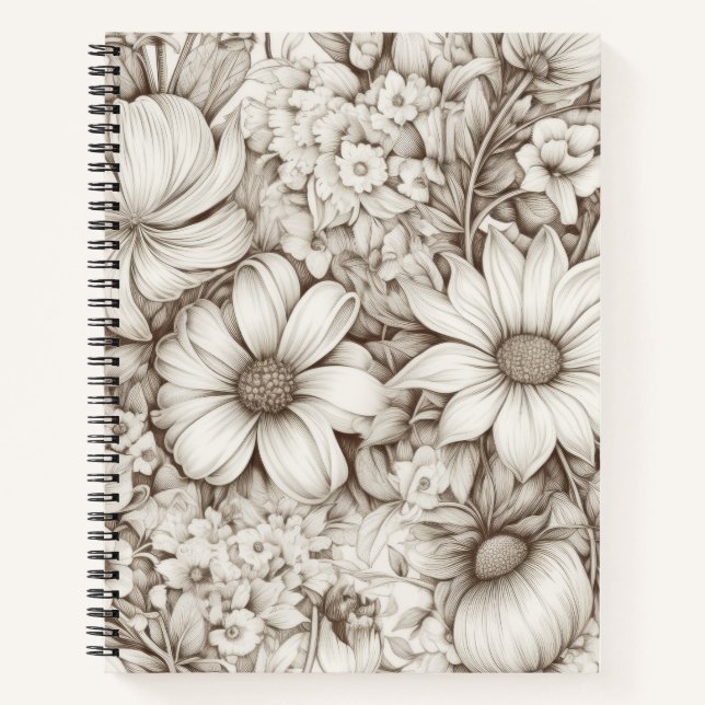Vintage Floral Sepia Pattern (5) Notebook (Front)