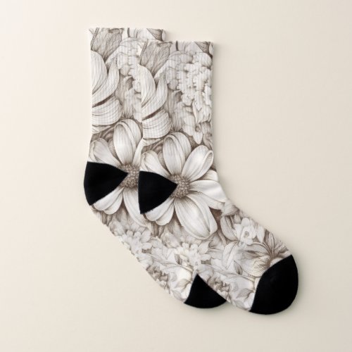 Vintage Floral Sepia Pattern 5 Socks