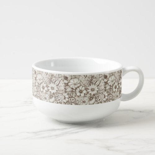 Vintage Floral Sepia Pattern 5 Soup Mug