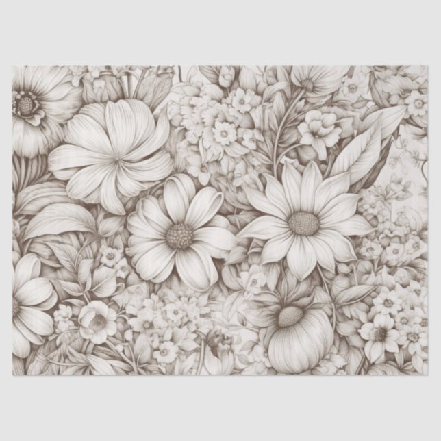 Vintage Floral Sepia Pattern (5) Tissue Paper (Front)