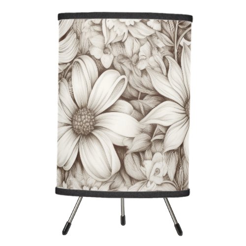 Vintage Floral Sepia Pattern 5 Tripod Lamp
