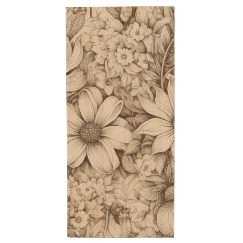 Vintage Floral Sepia Pattern 5 Wood Flash Drive