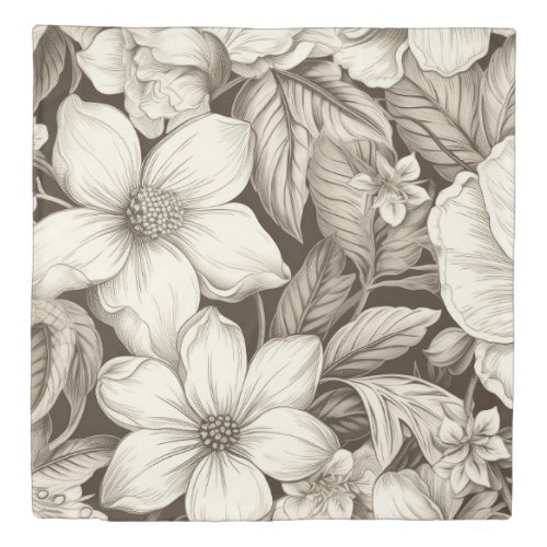 Vintage Floral Sepia Pattern 6 Duvet Cover