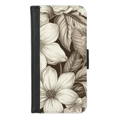 Vintage Floral Sepia Pattern 6 iPhone 87 Wallet Case