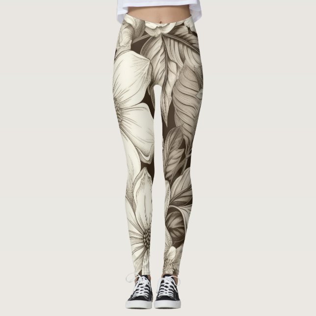 Vintage Floral Sepia Pattern (6) Leggings (Front)