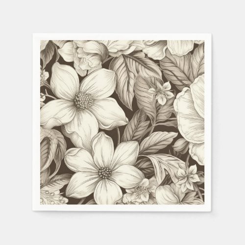 Vintage Floral Sepia Pattern 6 Napkins