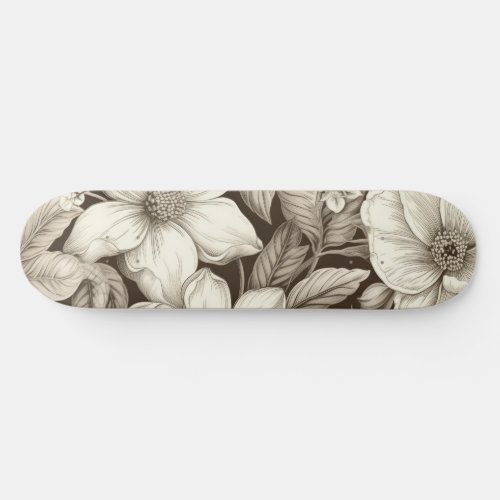 Vintage Floral Sepia Pattern 6 Skateboard