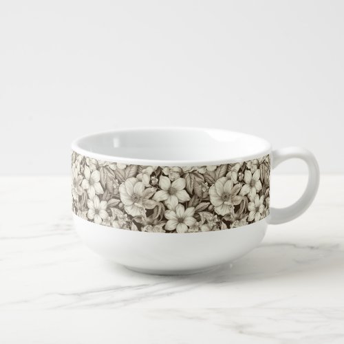 Vintage Floral Sepia Pattern 6 Soup Mug