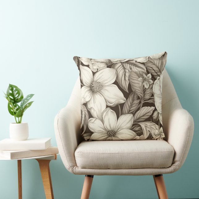 Vintage Floral Sepia Pattern (6) Throw Pillow (Chair)