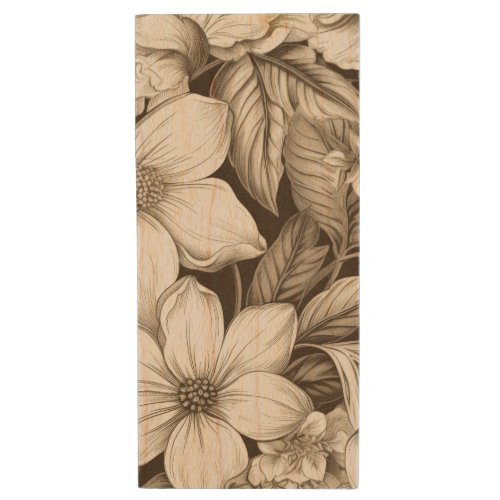 Vintage Floral Sepia Pattern 6 Wood Flash Drive