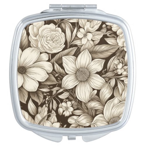 Vintage Floral Sepia Pattern 7 Compact Mirror