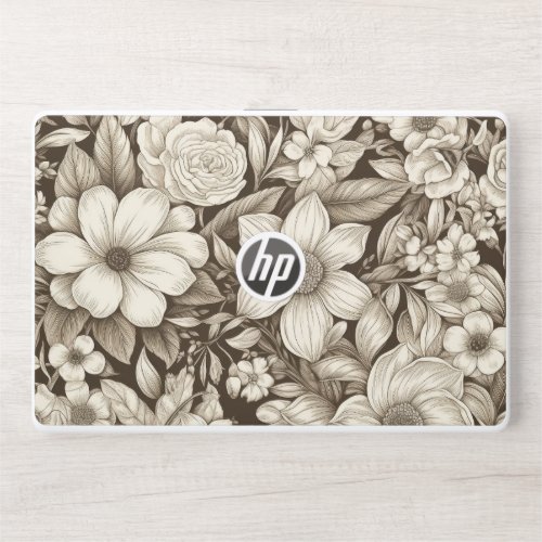 Vintage Floral Sepia Pattern 7 HP Laptop Skin