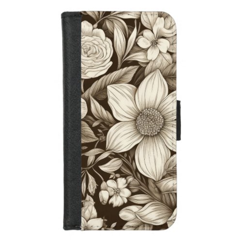 Vintage Floral Sepia Pattern 7 iPhone 87 Wallet Case