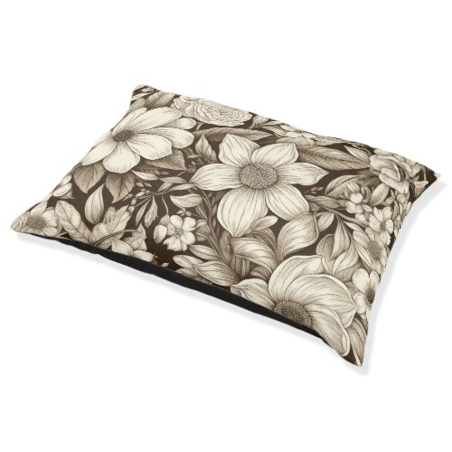 Vintage Floral Sepia Pattern 7 Pet Bed