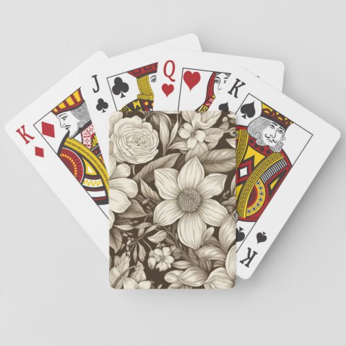 Vintage Floral Sepia Pattern 7 Poker Cards