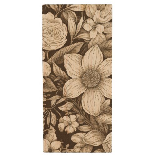 Vintage Floral Sepia Pattern 7 Wood Flash Drive