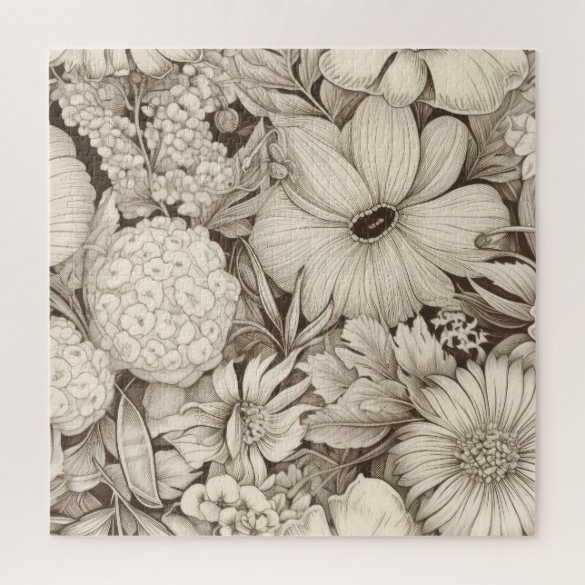 Vintage Floral Sepia Pattern (8) Jigsaw Puzzle (Vertical)