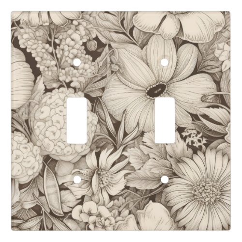 Vintage Floral Sepia Pattern 8 Light Switch Cover