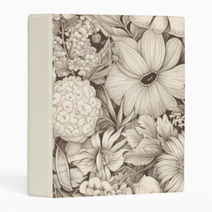 Vintage Floral Sepia Pattern (8) Mini Binder