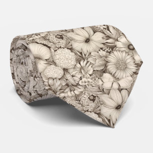 Vintage Floral Sepia Pattern (8) Neck Tie