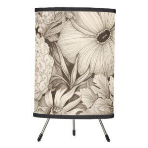 Vintage Floral Sepia Pattern (8) Tripod Lamp