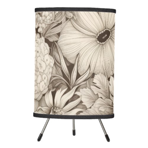 Vintage Floral Sepia Pattern 8 Tripod Lamp